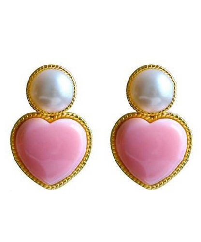 Cute Pink Sterling Silver Overgild Love Pearl Stud Earrings TX036