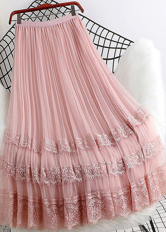 Skirt Patchwork Cute Summer A Lace Pink Line Tulle