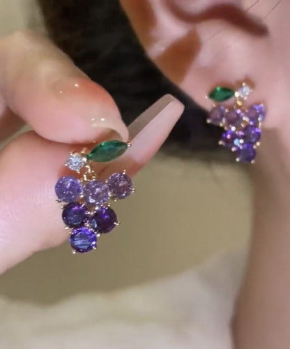 Purple Grapes Alloy Zircon Earrings Stud Cute