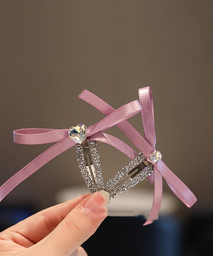 Art Cute Bow Zircon Fabric Purple Hairpin