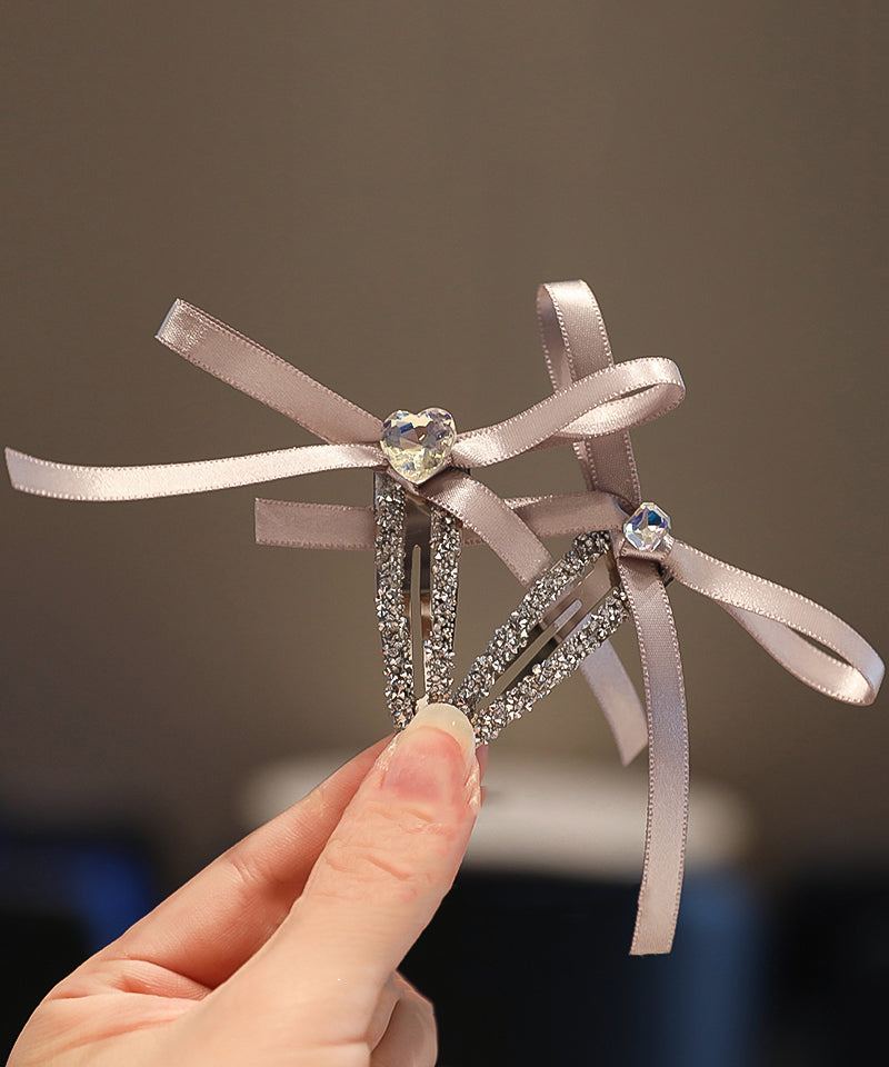 Art Cute Bow Zircon Fabric Purple Hairpin