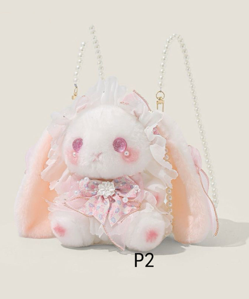Decorated Faux Bag Rabbit Cute Bow Doll Fur Backpack
