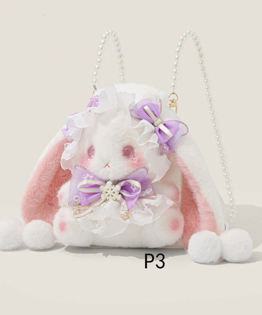 Decorated Faux Bag Rabbit Cute Bow Doll Fur Backpack