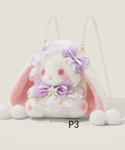 Decorated Faux Bag Rabbit Cute Bow Doll Fur Backpack