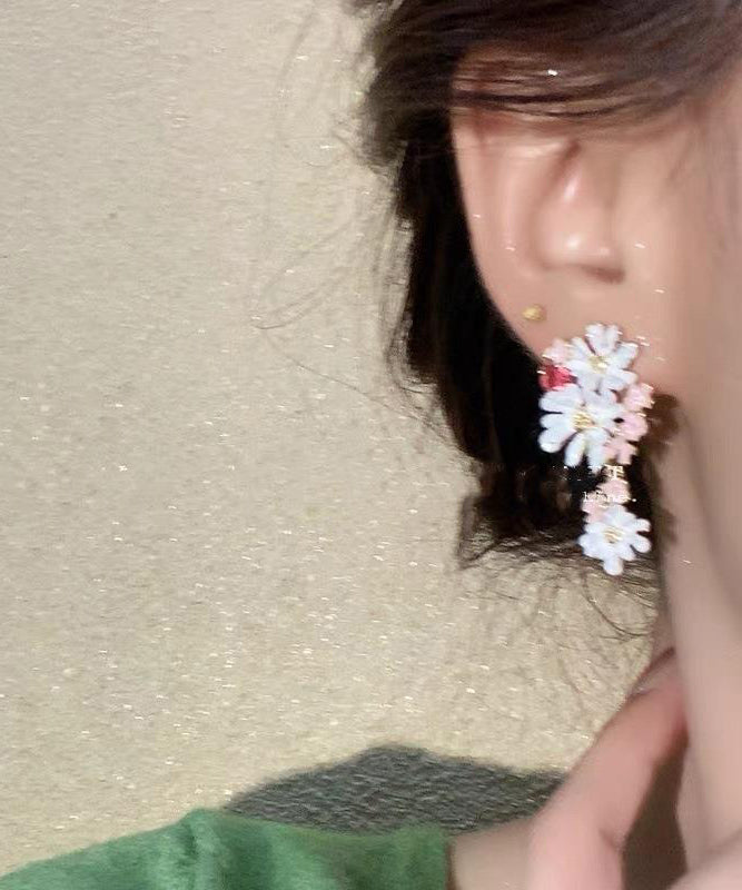 Cute Floral Copper Rainbow Drip Earrings Glaze Drop