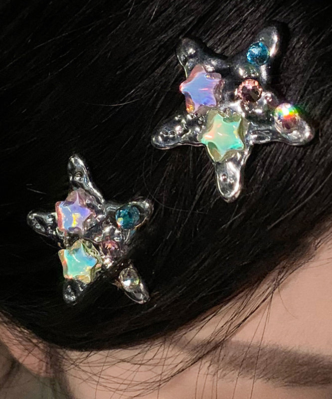 Metal Alloy Crystal Pair Cute A Rainbow Hairpin Star
