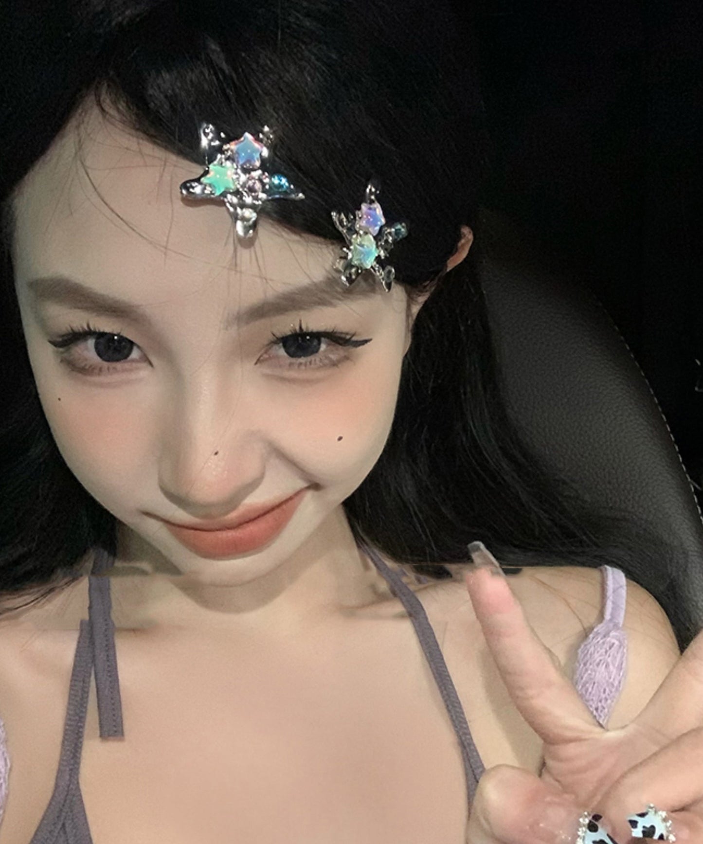 Metal Alloy Crystal Pair Cute A Rainbow Hairpin Star