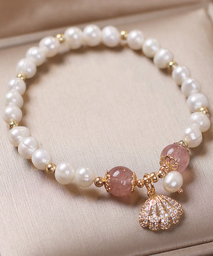 Pearl Bracelet Shell Cute Alloy Red Zircon Charm