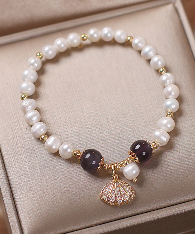 Pearl Bracelet Shell Cute Alloy Red Zircon Charm