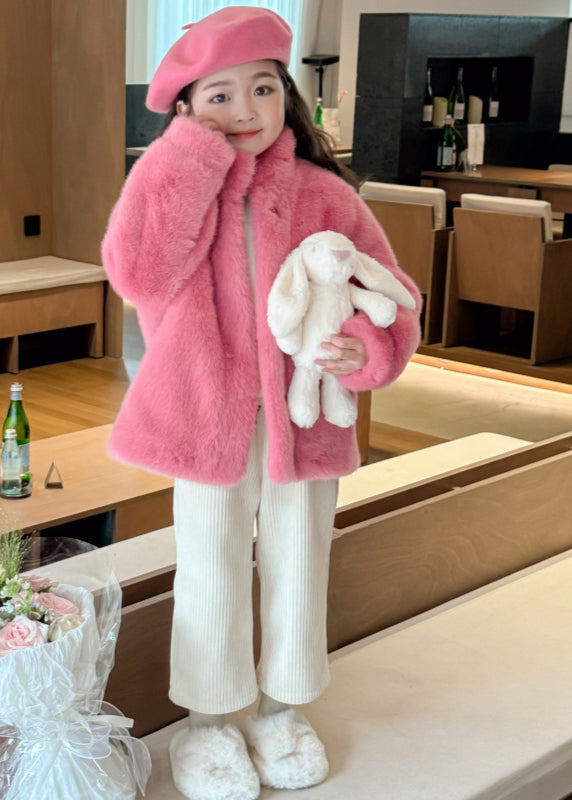 Cute Rose Stand Collar Girls Mink Velvet Coats WinterTG022