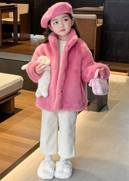 Cute Rose Stand Collar Girls Mink Velvet Coats WinterTG022