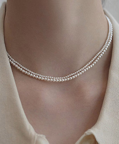 Cute White Alloy Pearl Beadi Gratuated Bead Necklace YA011