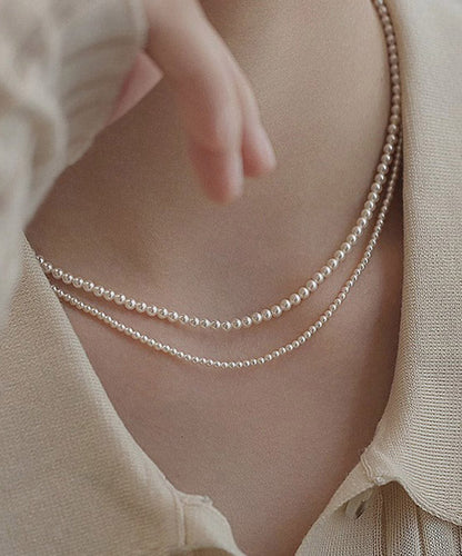 Cute White Alloy Pearl Beadi Gratuated Bead Necklace YA011