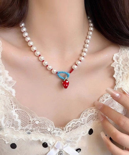 Pearl Cute Alloy Princess Necklace White Strawberries
