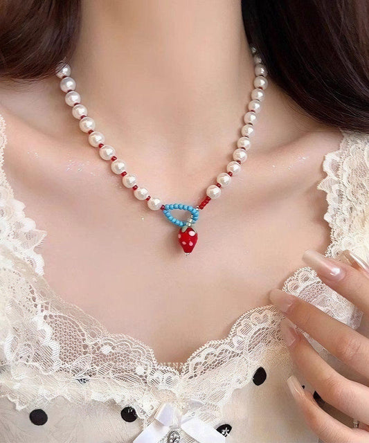 Pearl Cute Alloy Princess Necklace White Strawberries
