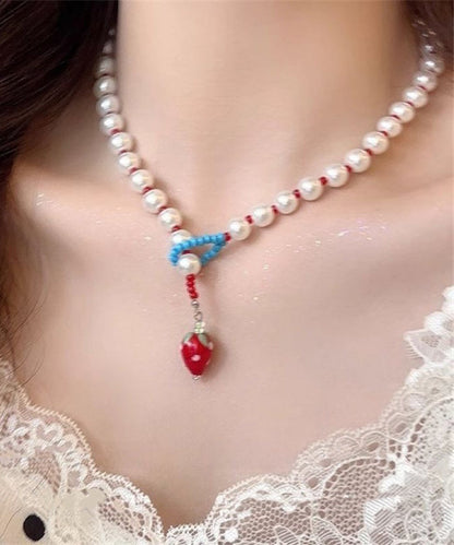 Pearl Cute Alloy Princess Necklace White Strawberries
