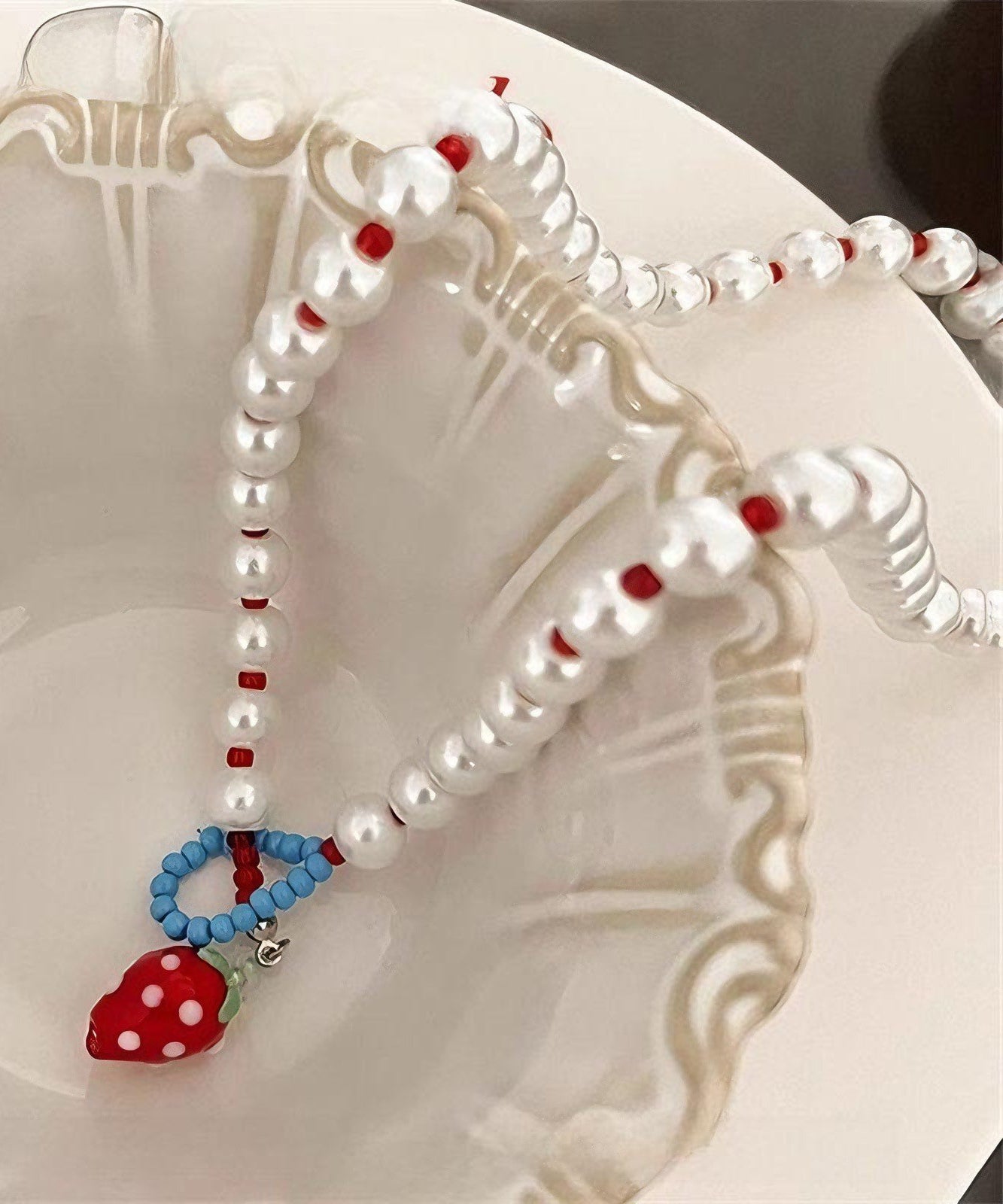 Pearl Cute Alloy Princess Necklace White Strawberries