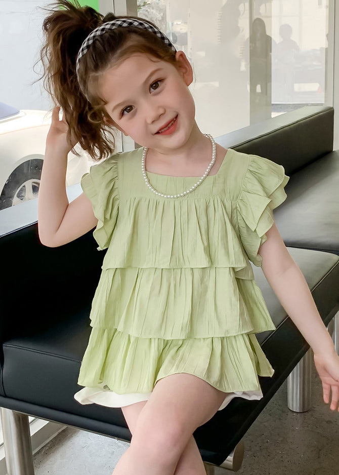 Cute White Square Collar Patchwork Kids Shirt Summer SS1014