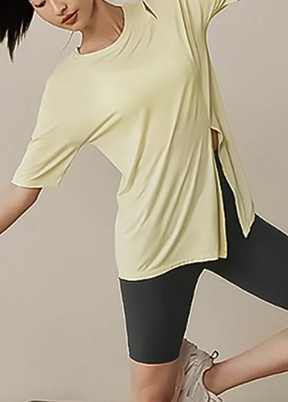 Tank Yellow Cute Open Side Short Yoga Sleeve Tops