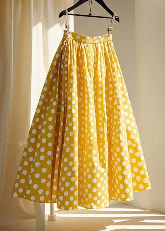 Yellow Wrinkled Skirts Maxi Cute Chiffon Dot