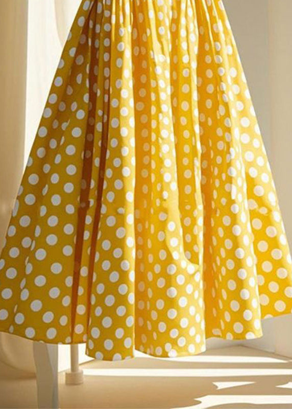 Yellow Wrinkled Skirts Maxi Cute Chiffon Dot