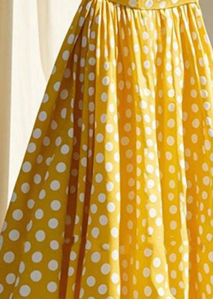 Yellow Wrinkled Skirts Maxi Cute Chiffon Dot