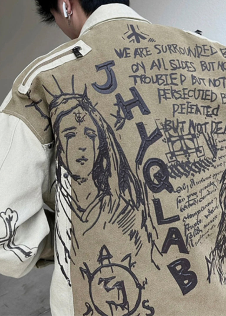 Fall Patchwork Cotton Coats Print Mens Men Apricot DIY