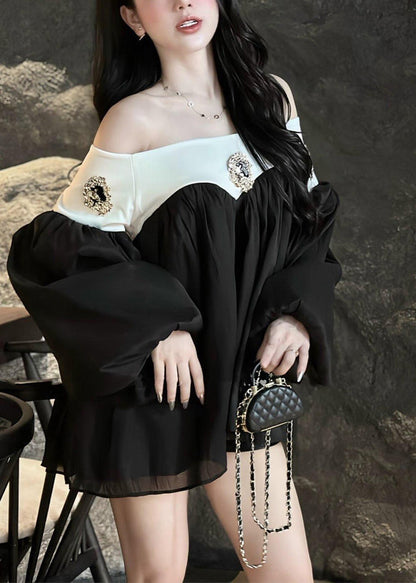 DIY Black Cold Shoulder Patchwork Cotton Blouse Top Spring YF025