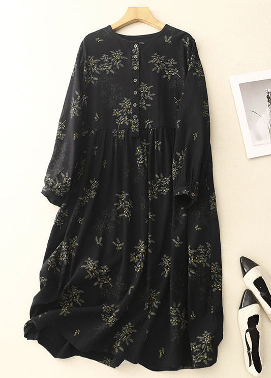 Print Maxi Spring Linen DIY Dresses Black Oversized