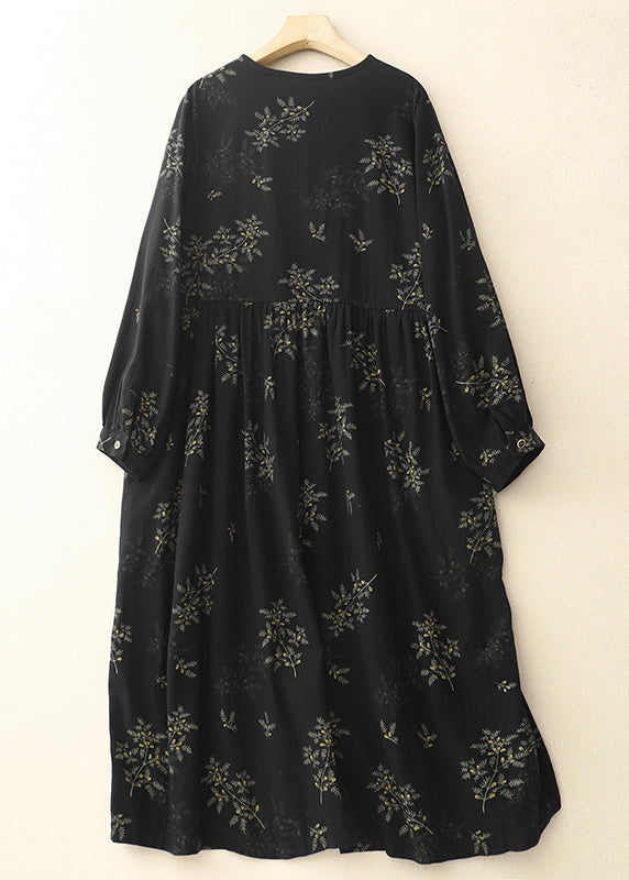 Print Maxi Spring Linen DIY Dresses Black Oversized