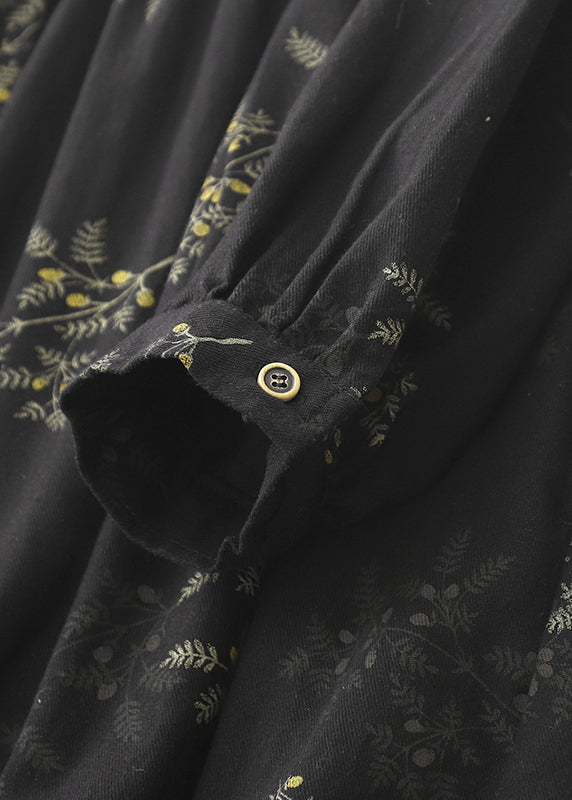 Print Maxi Spring Linen DIY Dresses Black Oversized