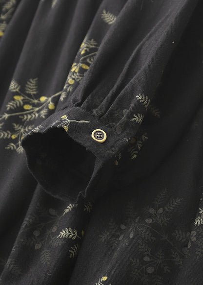 Print Maxi Spring Linen DIY Dresses Black Oversized