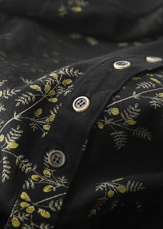 Print Maxi Spring Linen DIY Dresses Black Oversized