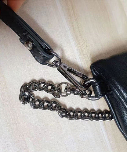 DIY Black Rivet Chain LinkedFaux Leather Satchel Handbag UU1091