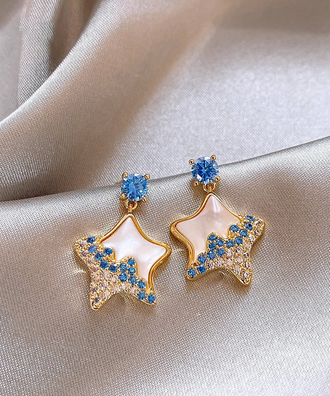 Alloy Blue Starfish Copper Shell DIY Earrings Zircon Drop