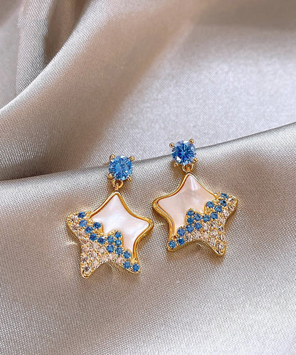 Alloy Blue Starfish Copper Shell DIY Earrings Zircon Drop
