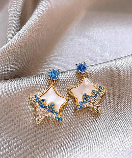 Alloy Blue Starfish Copper Shell DIY Earrings Zircon Drop