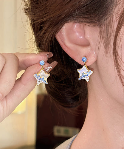 Alloy Blue Starfish Copper Shell DIY Earrings Zircon Drop