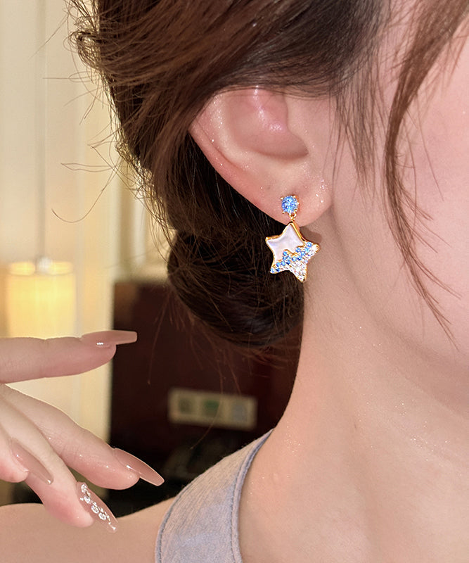 Alloy Blue Starfish Copper Shell DIY Earrings Zircon Drop