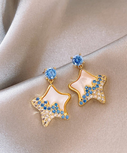 Alloy Blue Starfish Copper Shell DIY Earrings Zircon Drop