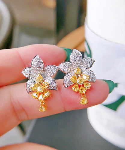 DIY Floral Stud Zircon Earrings Crystal Colorblock Alloy