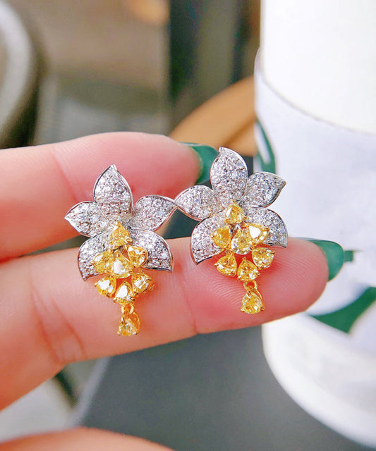 DIY Floral Stud Zircon Earrings Crystal Colorblock Alloy