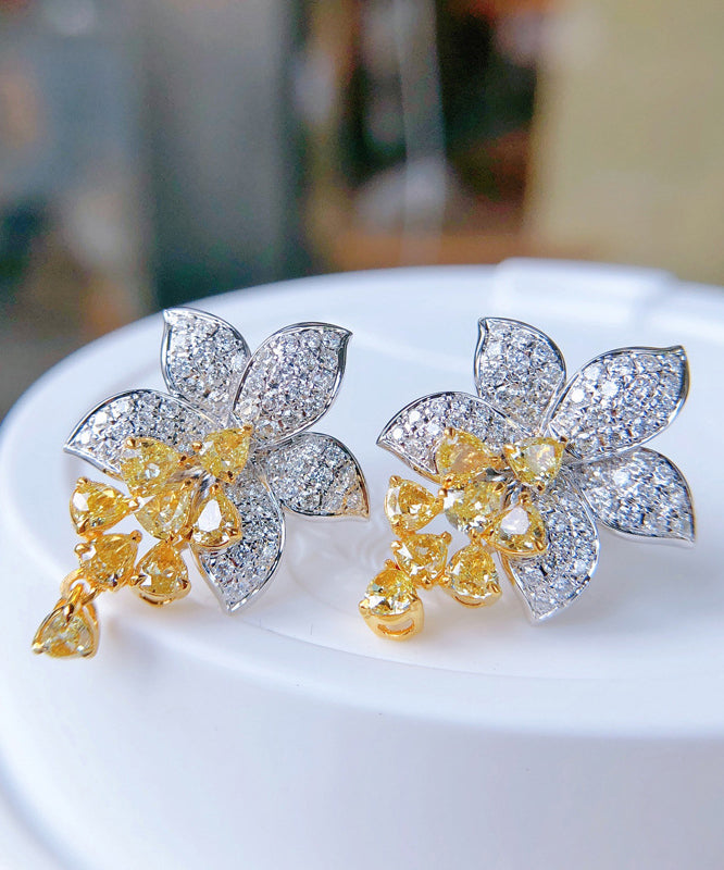 DIY Floral Stud Zircon Earrings Crystal Colorblock Alloy
