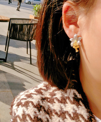 DIY Floral Stud Zircon Earrings Crystal Colorblock Alloy