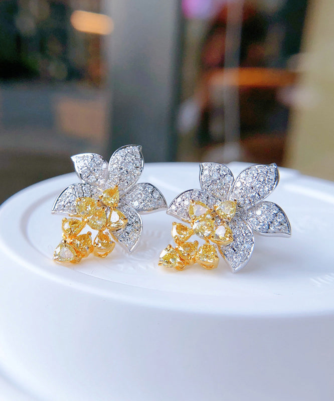 DIY Floral Stud Zircon Earrings Crystal Colorblock Alloy
