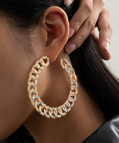 DIY Gold Alloy Inlaid Zircon C Shaped Hoop Earrings ZZ006