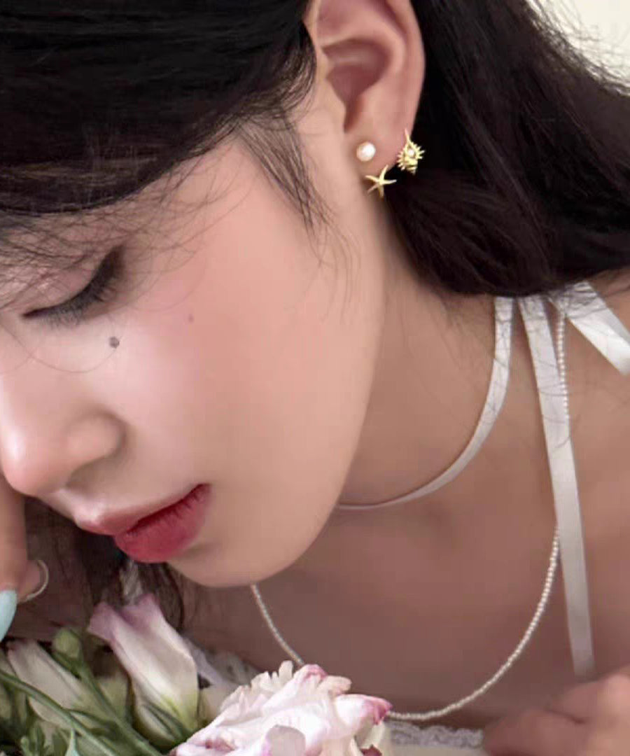 DIY Gold Earrings Pearl Star Overgild Stud Sea Conch Copper