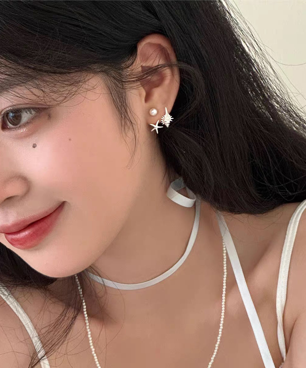 DIY Gold Earrings Pearl Star Overgild Stud Sea Conch Copper