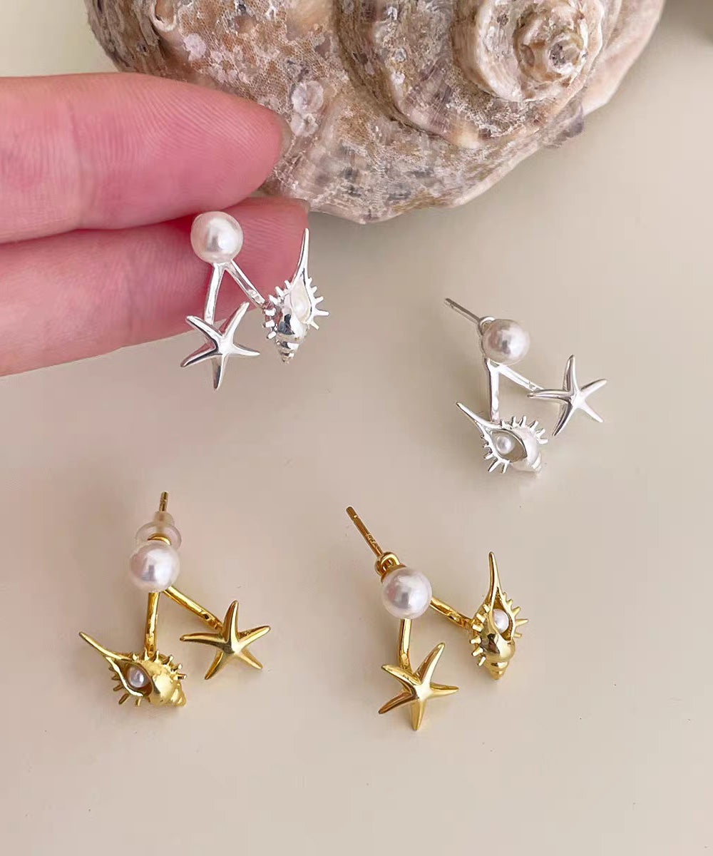 DIY Gold Earrings Pearl Star Overgild Stud Sea Conch Copper