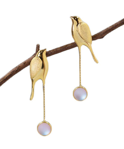 DIY Gold Sterling Silver Overgild Coloured Glaze Little Bird Drop Earrings QQ024